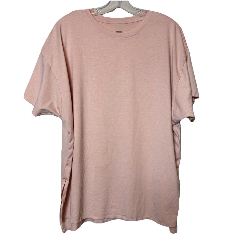 Uniqlo Pale Pink AIRism Oversized Tee T-shirt Side Split Hems Lightweight Sz L